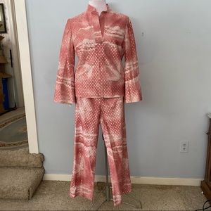 Pink & Silver Wide-Leg Pants Two-Piece Ensemble